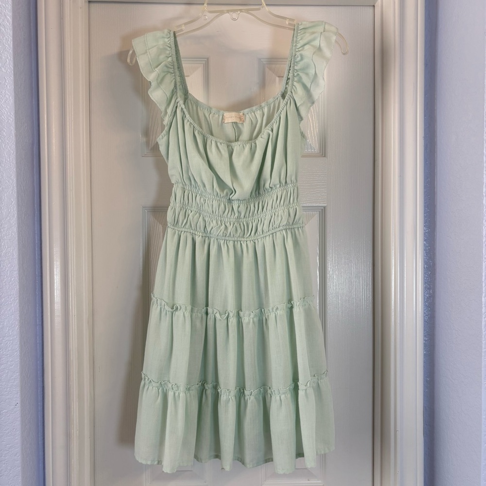 Altar’d State Mint Green Boho Lightweight Tiered Ruffle Dress Size Small